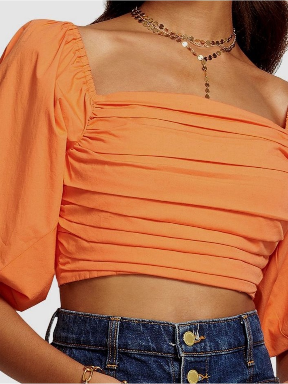 Ramy Brook Women's Orange Square Neck Puff Sleeve Blouse Top Size S